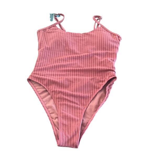 Zaful Light Coffee Clay Ribbed One piece Swimsuit NWT Woman Size Small - Picture 1 of 9